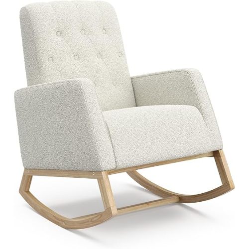 Storkcraft Northern Lights Nursery Rocker (Ivory Boucle) - Upholstered, Button-Tufted Rocking Chair for Nursery, Gentle Rocking Motion, Solid Wood Base