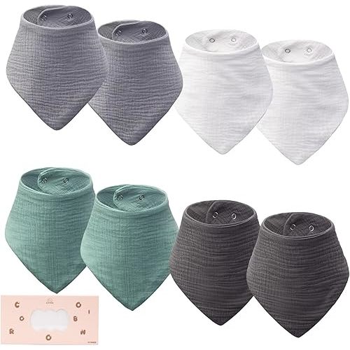 COOROBIN 8 pack-Muslin Baby Bibs, 100% Cotton Baby Bandana Drool Bibs, Ultra Soft & Absorbent for Newborns & Infants