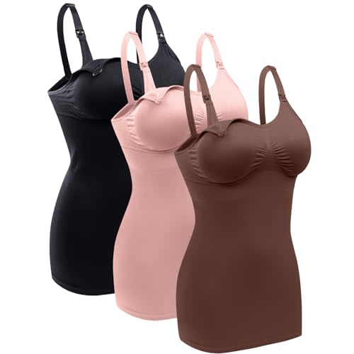 BRLIDO Womens Nursing Tank Tops Built in Bra for Breastfeeding Maternity Camisole Brasieres