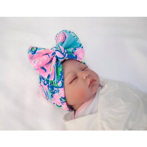 Baby Girl Toddler Turban Hat with Removable Bow, Baby Headband With Bow, Newborn Nursery Hospital Cap, Baby Bonnets - Spring Fall Baby Hat