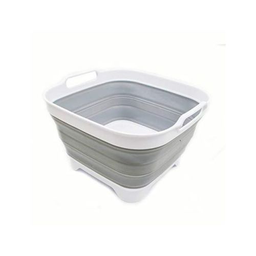 Sammart 10l (2.64 Gallon) Collapsible Dishpan With Draining Plug, White/grey