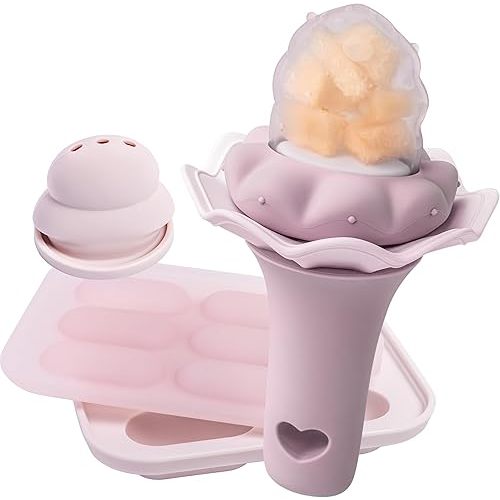 Moonkie Baby Fruit Feeder with Freezer Tray | BPA Free Silicone Infant Food Feeder | Two Sizes Pouches and Breastmilk Popsicle Molds for Cooling Relief | Baby Shower Gifts 4 Months+, 1 Pack