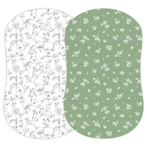 Baby Bassinet Sheets 2-Pack - Fitted Bedside Bassinet Sheets - Buttery Soft Cotton Blend for Standard Bassinet Mattress Pad - Compatible with Halo Bassinest