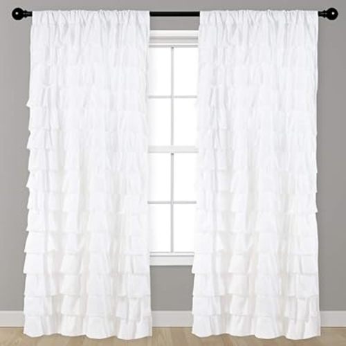 Kotile White Ruffle Curtain for Living Room Boho Chic, 52x84 Inch, 1 Panel