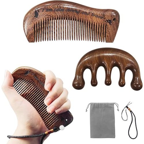 Wooden Labor Comb for Labor Pain, Sandalwood Birthing Comb for Head Scalp Massage and Women Hair Growth - 2 pcs