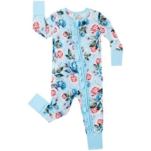 Bamboo Viscose Baby Girl Footless Pajamas Ruffled Baby Sleepers with 2 Way Zipper