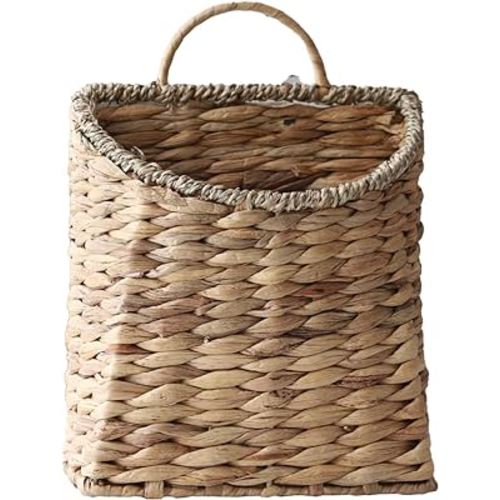 Woven Hanging Basket Water Hyacinth Hanging Wall Basket Wicker Handmade Baskets for Garden Farmhouse Home (Seagrass mouth)
