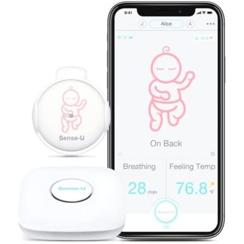 Sense-U Baby Breathing Monitor 3: Monitors Infant Breathing Movement, Rollover, Feeling Temperature and Baby Room’s Temperature, Humidity Level with Real-time Alerts from Anywhere, Pink