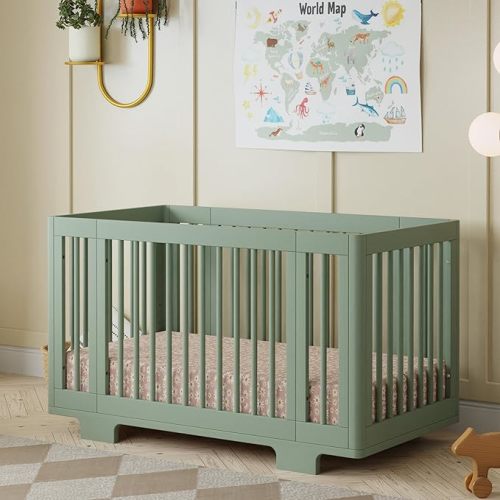Babyletto Yuzu Convertible All-Stages® Bassinet, Midi, Full-Size Crib in Light Sage, Greenguard Gold Certified, Portable & Adjustable with Conversion Kits and Pads Included
