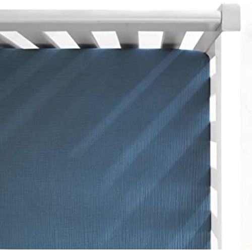 GRSSDER Soft Muslin Crib Sheet 1 Pack, 100% Cotton Crib Sheets for Boys and Girls, Fit Standard Crib Mattresses 52" x 28" Safe and Snug, Navy Blue