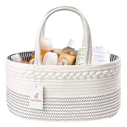 luxury little Nappy Caddy Organiser, Large - Cotton Rope Baby Diaper Organiser for Changing Table, Nursery Storage Bin with Removable Divider, Newborn Baby Gifts for Baby Shower & New Mums - Off White