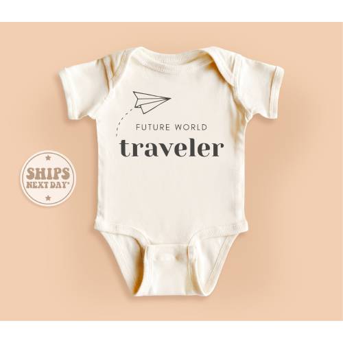 Future World Traveler Onesie®, Traveler Announcement Baby Bodysuit, Cute Natural Pregnancy Reveal Onesie® #TLC00647