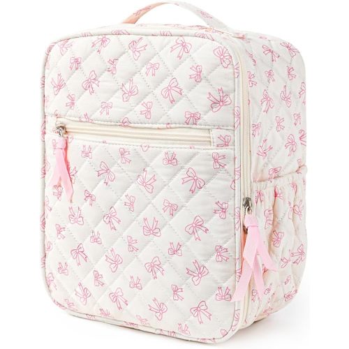 Aileam Lunch Box Lunch Bag for Women Cute Girls Insulated Womens Lunch Bag For Work Quilted Large Capacity Reusable Insulated Cooler for Work School Picnic Travel, Pink Bow