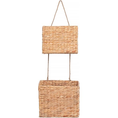 YAHUAN Woven Water Hyacinth Hanging Basket 2-Tiered Rectangular Storage Baskets Over the Door Organizer Hanging Organizer Hanging Wall Basket for Home,Kitchen,Garden, Office (Rectangular)