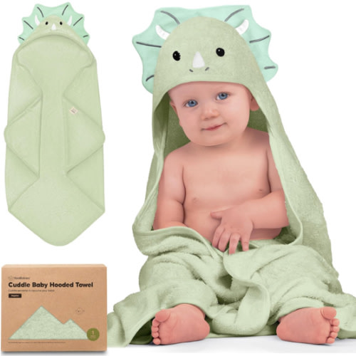 KeaBabies Hooded Baby Towel for Newborn - Viscose Derived from Bamboo Large Baby Bath Towels with Hood for Boys, Girls, Toddler, Extra Absorbent & Soft Newborn Bath Essentials (Triceratops)