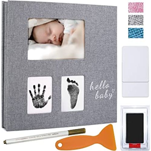 Vienrose Baby Photo Album Self Adhesive Memory Book 4x6 Scrapbook Kit with Clean-Touch Ink Pad Handprint Footprint and A Metallic Pen for Boy/Girl 3 Windows 40 Pages