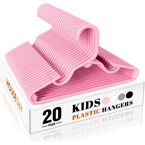 HOUSE DAY Premium Baby Hangers 20 Pack, 11 Inch Kids Plastic Hanger Pink, Slim Childrens Hangers for Infant, Toddler, and Child Clothes, Durable Baby Clothes Hanger for Closet
