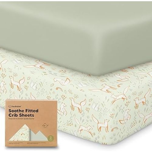KeaBabies 2-Pack Organic Crib Sheets for Boys, Girls - Fitted Crib Mattress Sheet Neutral, Breathable Jersey Cotton Cover for Baby Bed, Toddler Mattress, Soft & Cute Prints (Foxtrot)