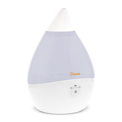 Crane USA Droplet Ultrasonic Cool Mist Humidifier, 0.5 Gallon, 15 Hour Run Time, Optional Vapor Tray, 250 Sq. Ft. Coverage, White