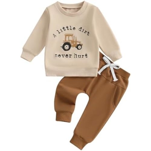 6-12 mos Toddler Baby Boy Clothes Crewneck Sweatshirt Long Sleeve Letter Print Shirt with Pants Cute Fall Winter Outfits
