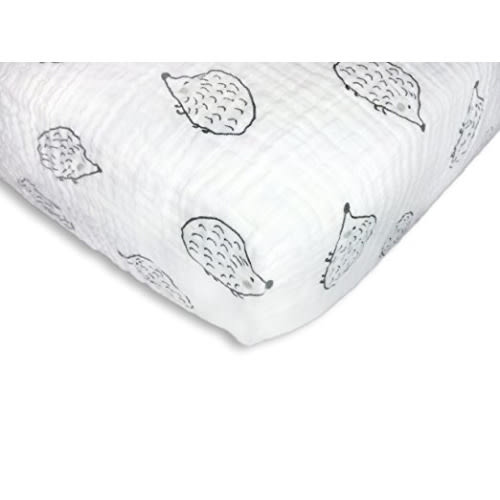 SwaddleDesigns Cotton Muslin Crib Sheet, Hedgehog, Black
