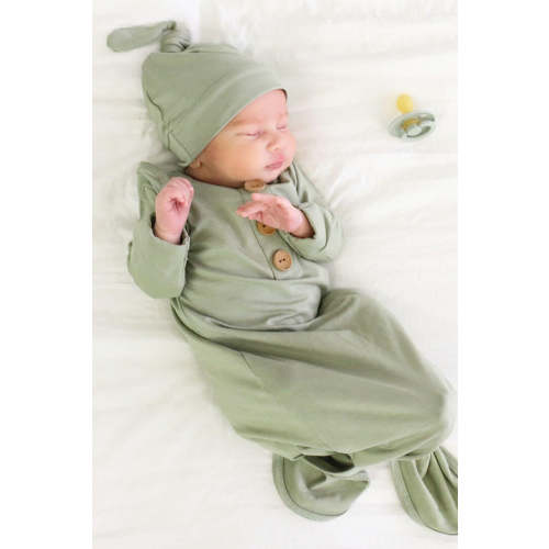 Solid Moss Bamboo Baby Knot Gown & Hat