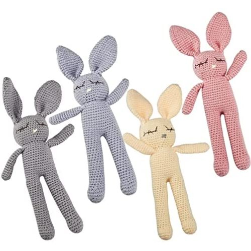 Moni's Choice Knitted Stuffed Easter Bunny Rabbit Plush Sensory Soft Autism Baby Sleep Toy Newborn Gift 100% Handmade Anxiety Gifting Toy, Children's Day Gift, Newborn Baby Photography (Grey)