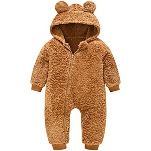 Baby Fleece Jumpsuits Infant Bear Ear Snowsuit Newborn Hooded Romper Warm Coat