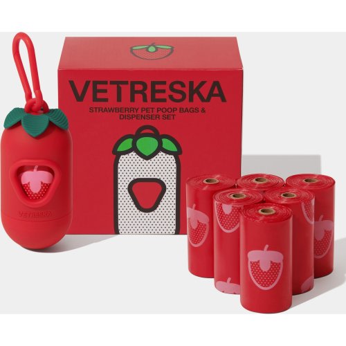 VETRESKA Strawberry Dog Poop Bag Dispenser with Bags, 7 count