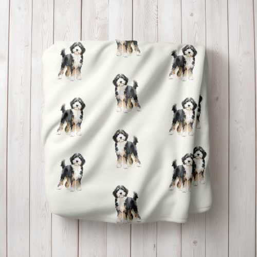 Watercolor Bernedoodle Minkey Fleece Blanket for Bernedoodle Dog Lovers Soft Dog Blanket gift for New Puppy Dog Mom Baby Shower Gift