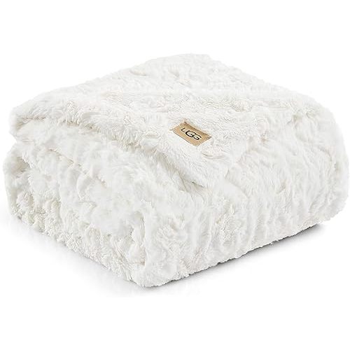 UGG Adalee Faux Fur Throw Blanket Luxury Lightweight Cozy Soft Throw for Couch Bed or Chair Hypoallergenic Machine Washable Double-Sided Fluffy Blanket Home Decor, 50-inch x 70-inch, Natural White