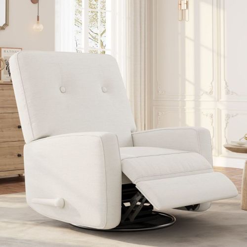 Garvee 360° Swivel Rocker Recline for Adults, Glider Rocking Recliner Nursery Chair for Living Room, Bedroom, Office, Linen, White