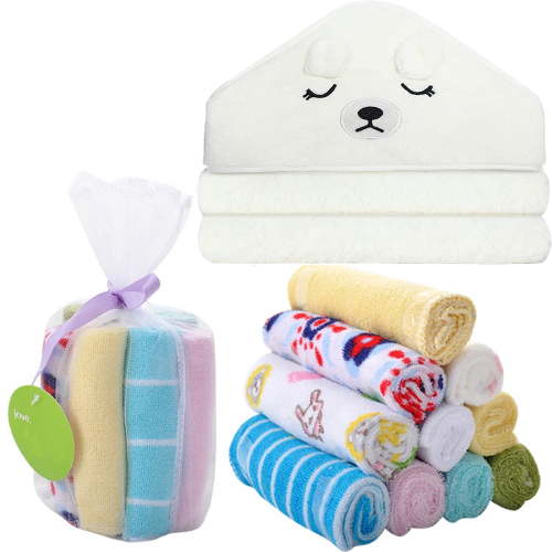 Baby Hooded Towel, 8-Piece Bath for Boys or Girls, Washcloth Set with Cute Design, Shower Towel Gift for Newborns, Infants and Toddlers