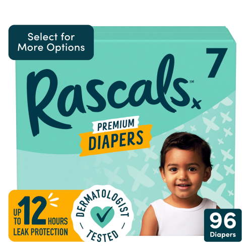 Rascals Premium Absorbent Baby Diapers Size 7, 96 Count