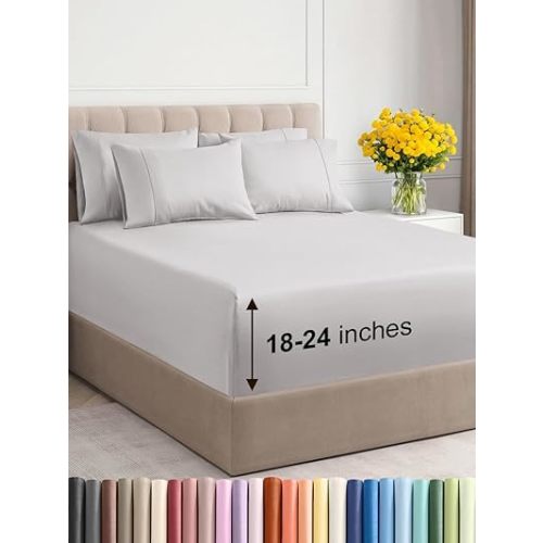 Extra Deep King Sheet Set - 6 Piece Breathable & Cooling Sheets - Hotel Luxury Bedding Set with 18-24 Inch Extra Deep Pockets - Easy Fit - Super Soft, Wrinkle Free and Comfy - French Grey, King Size