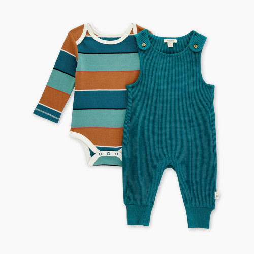 Burt's Bees Baby Jumpsuit & Stripe Bodysuit Set Organic Cotton - Multi-Color, 0-3 Months