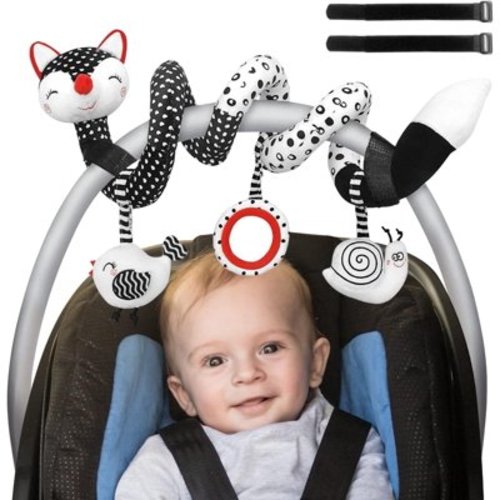 Tusivo Car Seat Toys for Babies 0-12 Months, Black and White Spiral Car Seat Toys, Baby Infants High Contrast Hanging Toys, Baby Early Developmental Learning Toy
