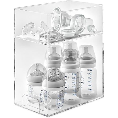 Baby Bottle Organizer – Space-Saving Versatile 2-Drawer Baby Bottle Storage – Holds Bottles, Nipples, Pump Parts, and More