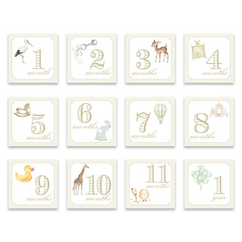 Cream Milestone Cards | Gold | Watercolor | Monthly Photos | Baby Photos | Adorable | Grandmillennial