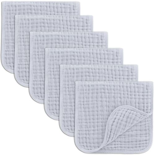 Comfy Cubs Muslin Burp Cloths 20" x 10", Pack of 6 - Large, 6-Layer, Ultra Absorbent 100% Cotton for Baby Drool and Messes - Soft, Safe & Gentle Baby Burp Cloths Set for Boys & Girls - Slate