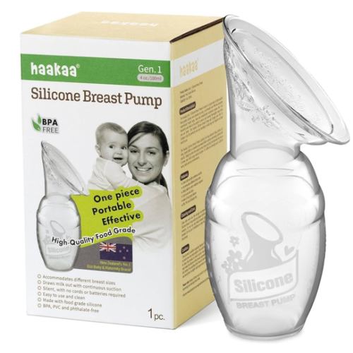 haakaa Manual Breast Pump for Breastfeeding, Silicone, Clear 4oz/100ml