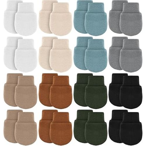 Cuffbow 16 Pairs Newborn Baby Mittens Infant Toddler Gloves No Scratch Mittens Gloves for 0-6 Months Baby Boys Girls