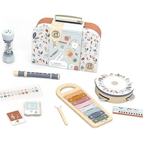 Speedy Monkey Musical Set – 5 Instruments: Xylophone, Tambourine, Rainmaker, Recorder & Harmonica, Colorful & Safe, Non-Toxic Paint, Ideal for Beginners & Kids 3+ Years