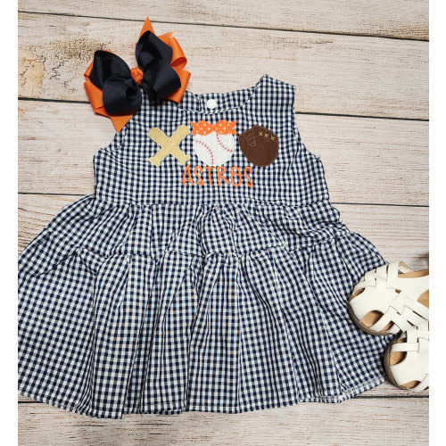 Baseball Toddler Dress, Astros, Navy Gingham, Toddler Dress, Summer Dress, 3 Tiered Dress, Twirl Dress, Monogram, Personalization