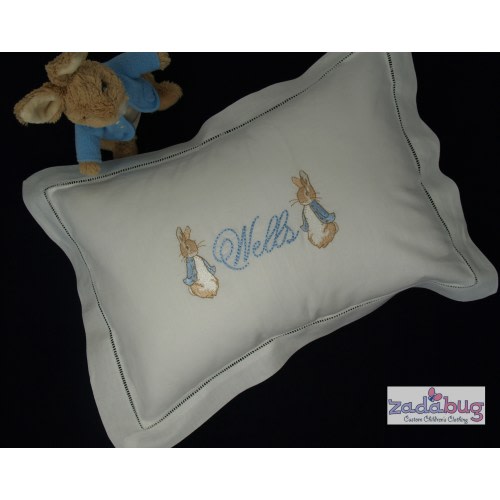 Exquisite Personalized Cotton Hemstitched Baby Pillow For Baby's Nursery-Monogram Baby Pillow-Baby Shower Gift-Peter Rabbit Bedding Pillow