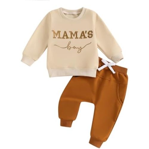 Toddler Baby Boy Fall outfit Mama's Boy Letter Embroidery Sweatshirt Top Elastic Pants Set Cute 2pcs Winter Clothes
