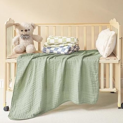 Ultra Soft 6-Layer Muslin 100% Cotton Baby Blanket 30"x35" Breathable Lightweight Swaddle Blankets for Baby Toddlers Birthday Gift All Seasons Both Sides (Sage Green)
