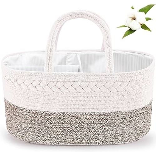 ABenkle Baby Diaper Caddy, Nursery Storage Bin and Car Organizer for Diapers and Baby Wipes, Cotton Rope Diaper Basket Caddy, Changing Table Diaper Storage Caddy Baby Gift Baskets - Mixed Brown