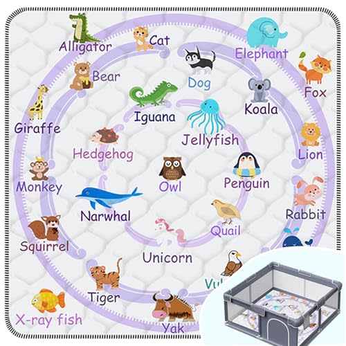 Baby Play Mat,Thick Soft 50" X 50" Playpen mat, Non-Slip and Machine Washable Baby Play Mats for Floor,Crawling Mat for Babies, Toddlers & Infants to Play and Learn (Purple Animal, 50" X 50")