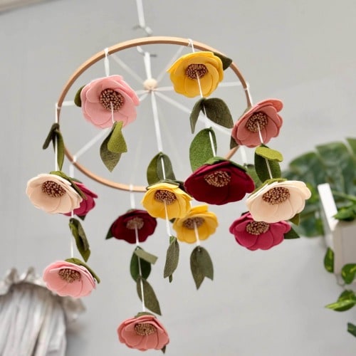 Wildflower Baby Mobile, Floral Crib Mobile, Girl Nursery Decor, Newborn Gift